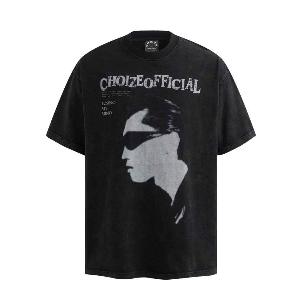 Character print distressed short sleeved shirt Black