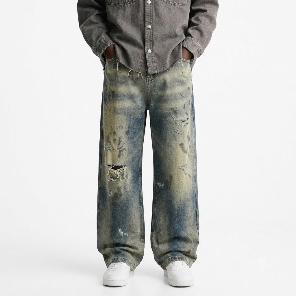 Distressed Dirty Ripped Jeans For Men