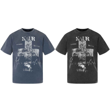 Mottled Cross-printed Washed-and-distressed T-shirt For Men