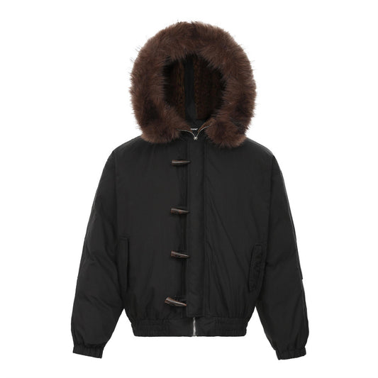 Loose Street Fashion Design Hat Cotton-padded Coat For Men And Women Black