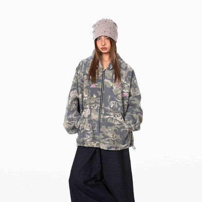 Retro Camouflage Stitching Hooded Jacket For Women Camouflage MuddyStock