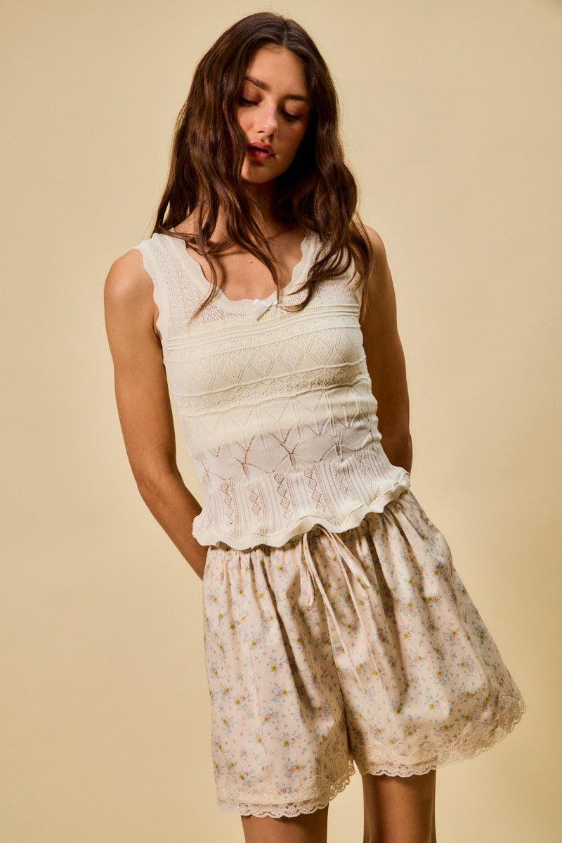 Scallop Ribbed Sleeveless Knit Top