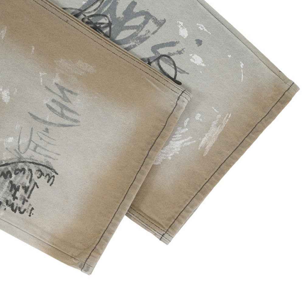 Hand Painted Graffiti Worn Jeans For Men null