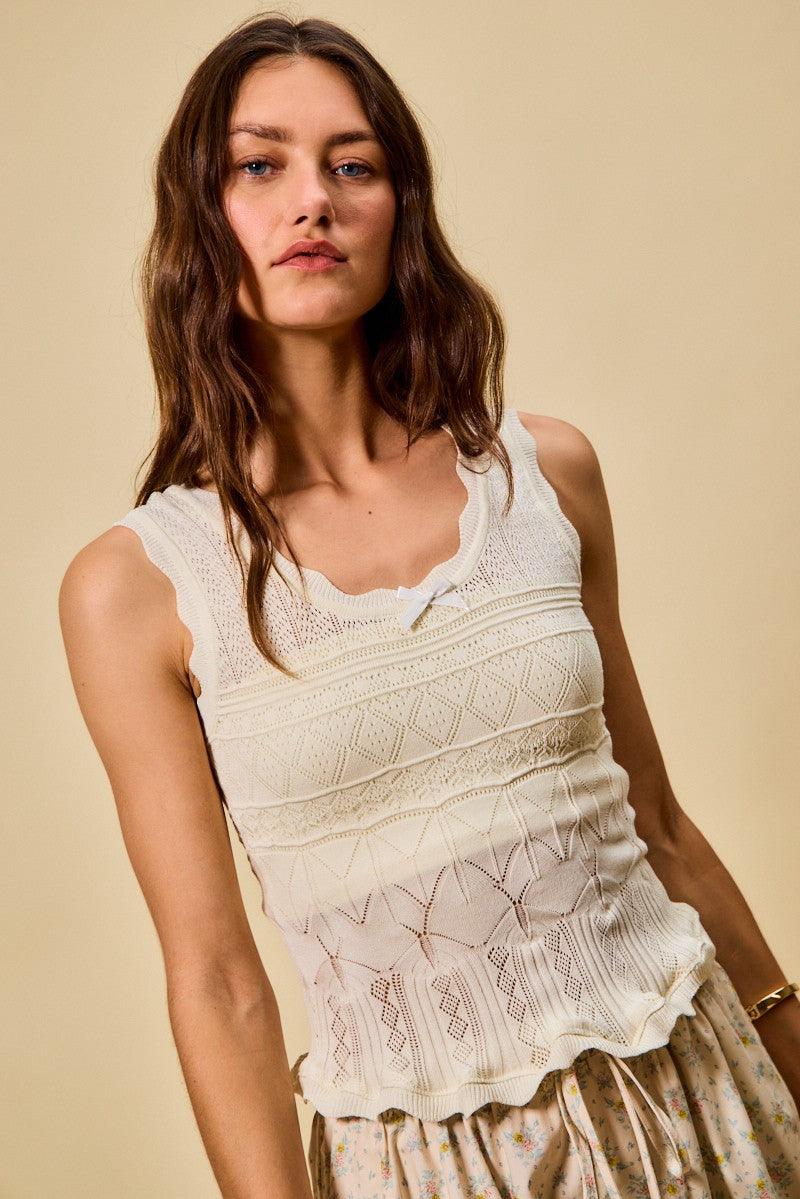 Scallop Ribbed Sleeveless Knit Top