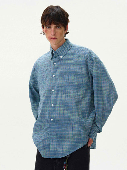 American Style Vintage Plaid Pleated Shirt For Men null