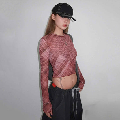 Check Mesh Outerwear Lightweight See-through Top MuddyStock