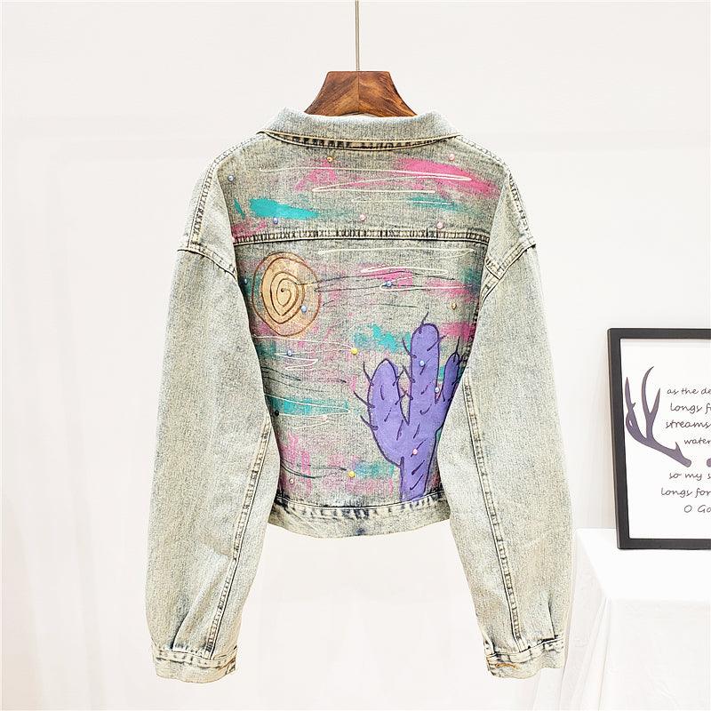 Hand drawn doodle letters denim jacket for women All Products