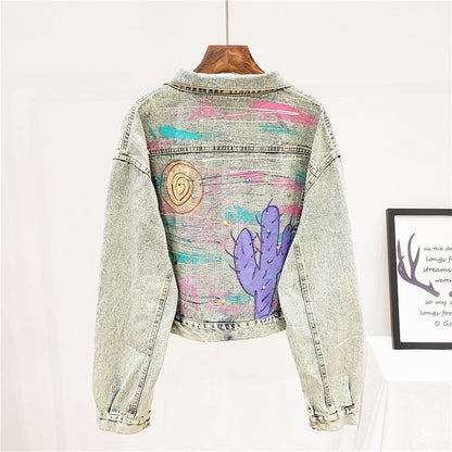 Hand drawn doodle letters denim jacket for women All Products