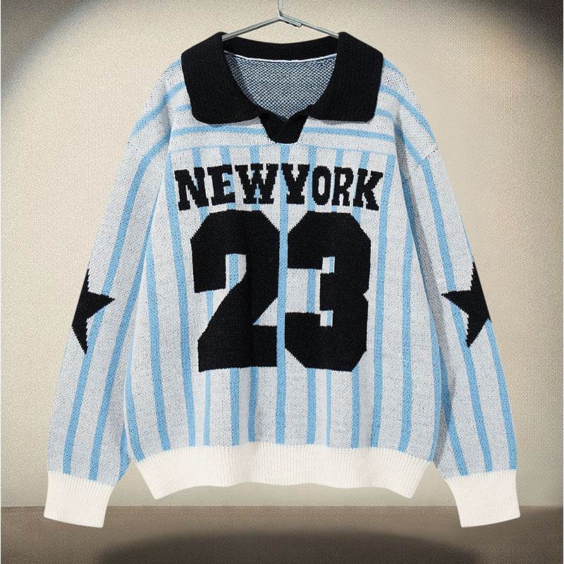 Retro Striped Number Jacquard Sweater For Men And Women | MuddyStock Originals MuddyStock