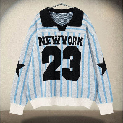 Retro Striped Number Jacquard Sweater For Men And Women | MuddyStock Originals MuddyStock