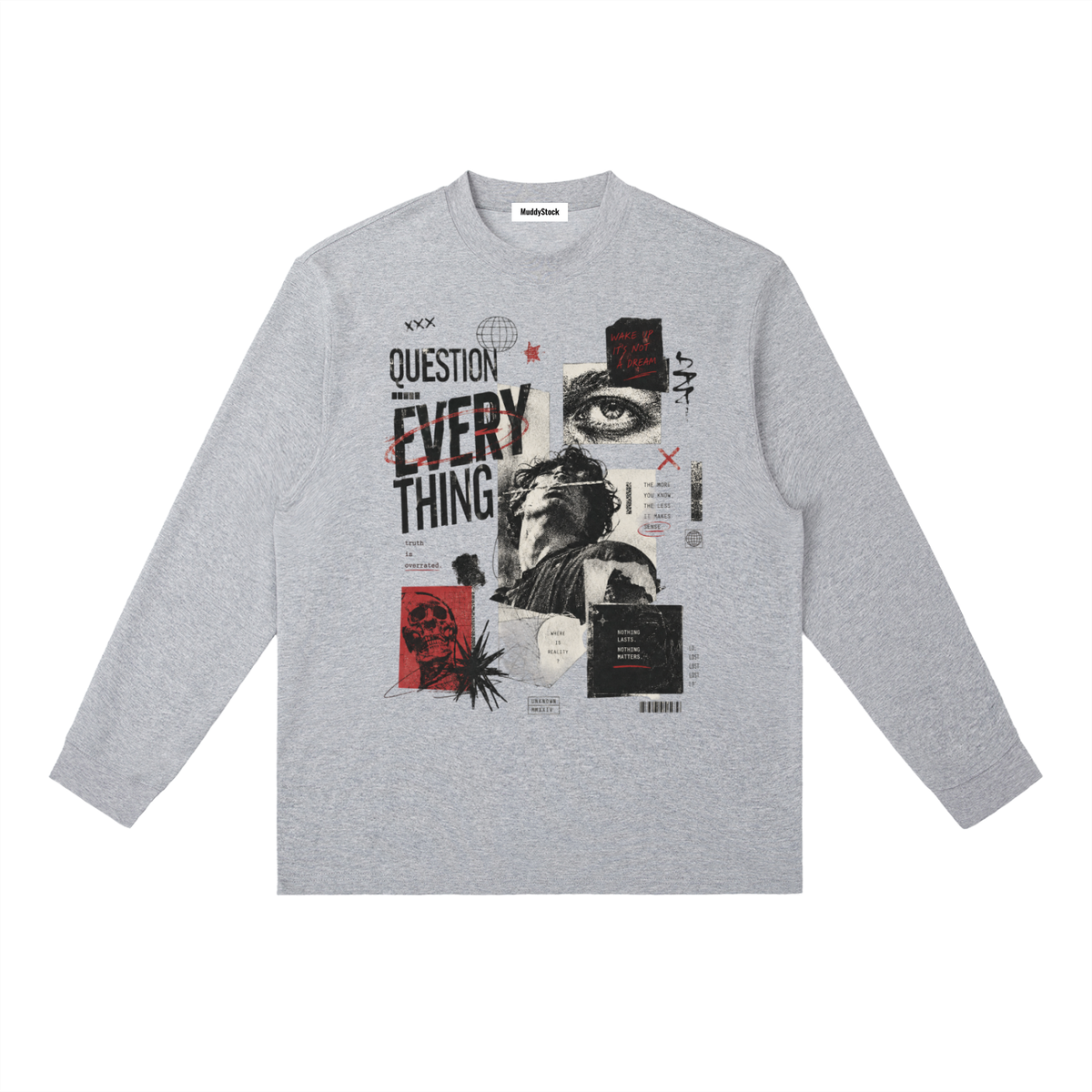 Essential Crewneck Long-Sleeve T-Shirt For Men | MuddyStock Originals Flower Gray