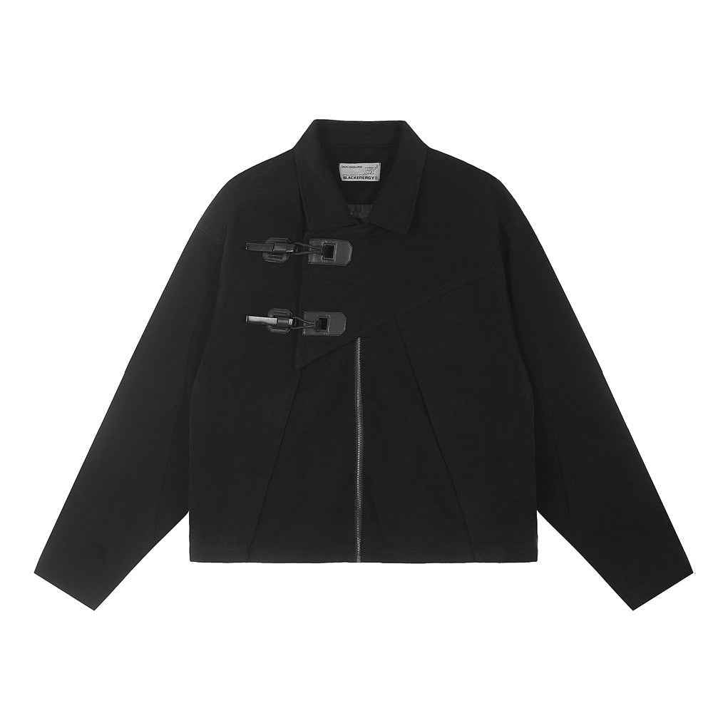 Men's Design Irregular Button Loose Jacket Black