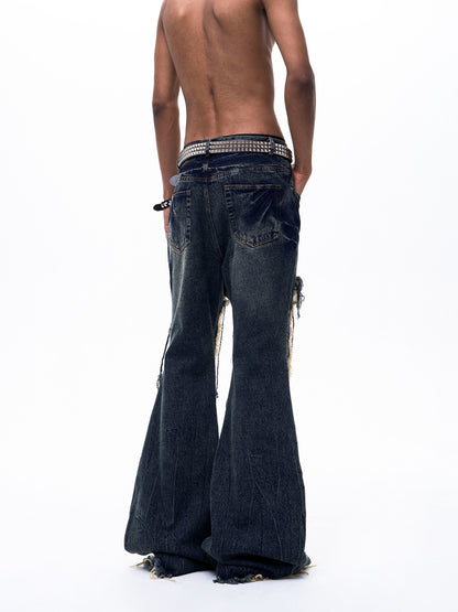 Retro Patchwork Wide-Leg Denim Pants For Men