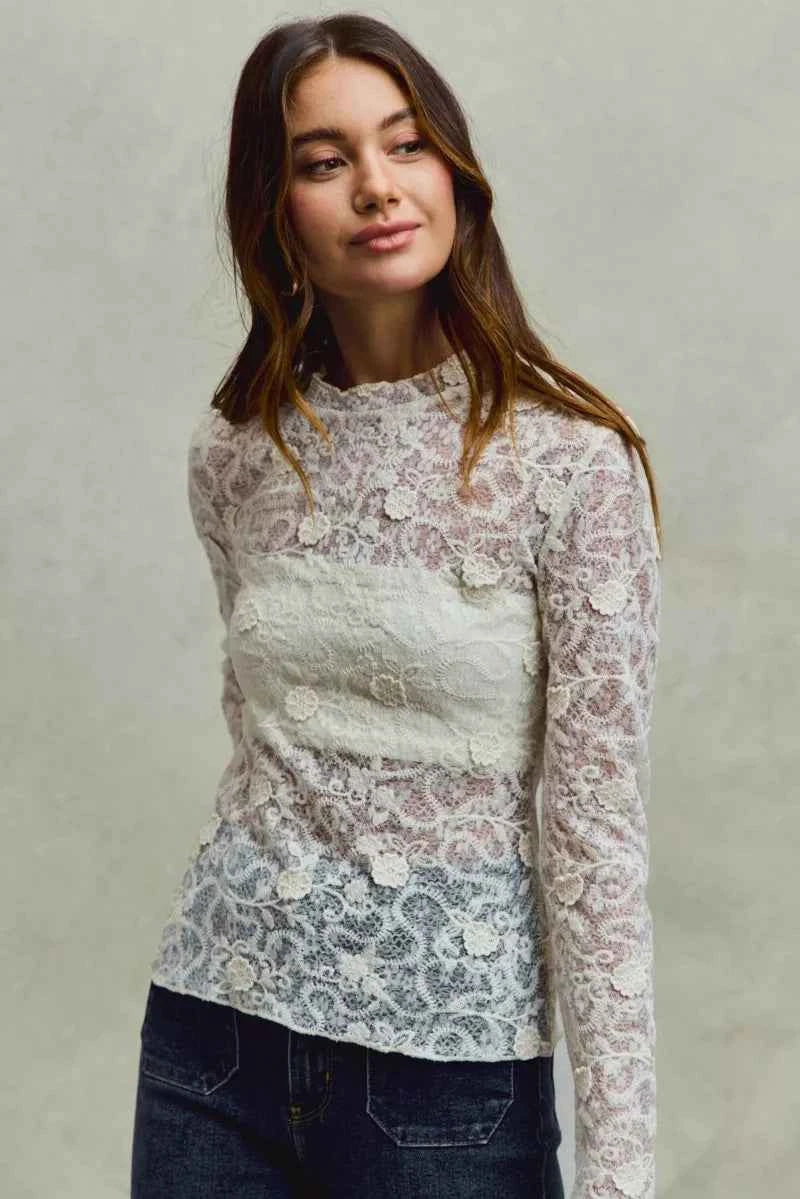 Lace Long Sleeve Floral Layering Top Trendsi