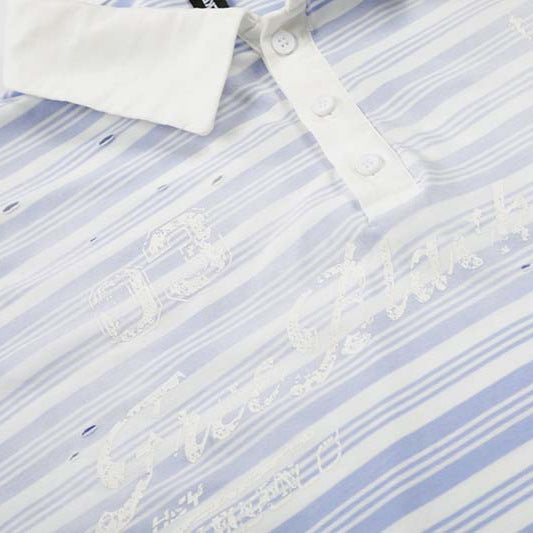 Letter printed gradient striped long sleeved polo shirt
