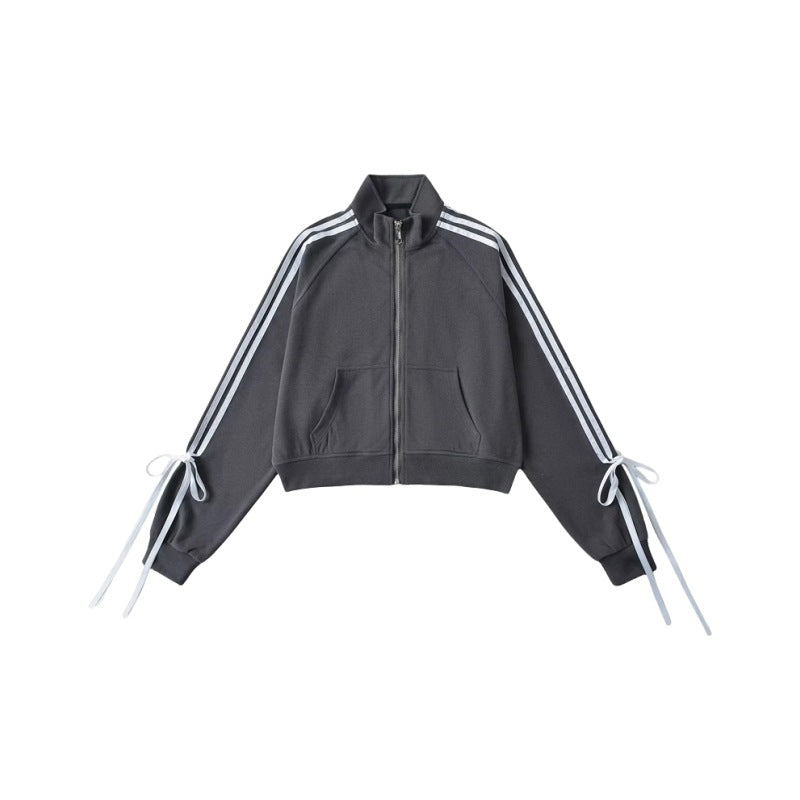 Women's Design Side Pull Bow Loose Casual Jacket Dark Gray All Products