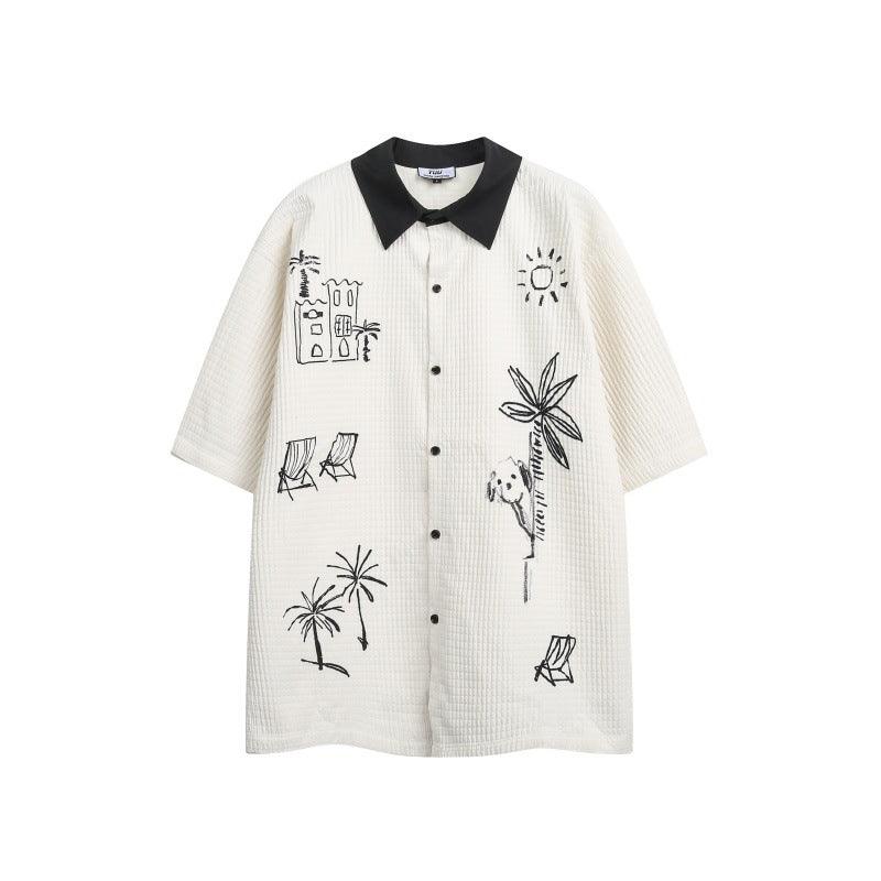 Hand drawn lapel men shirt | MuddyStock Originals Beige