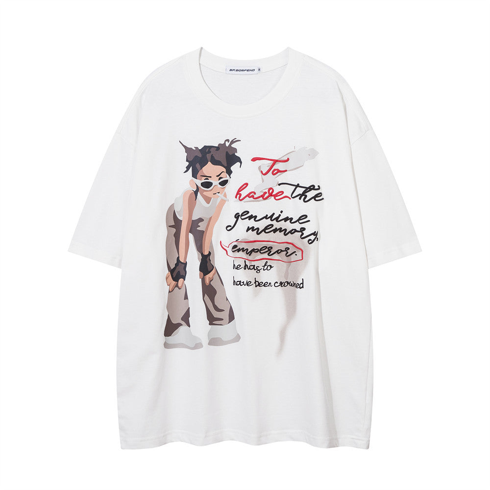 Printed Loose Short-sleeved T-shirt Men's High Street