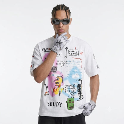 Cartoon Hand Drawn Doodle Print Short Sleeve For Men