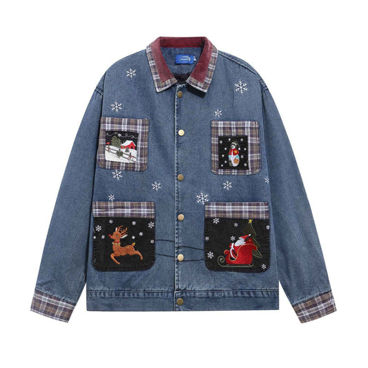 Style Vintage Washed Patchwork Cartoon Embroidery Denim Jacket for Men and Women | MuddyStock Originals MuddyStock