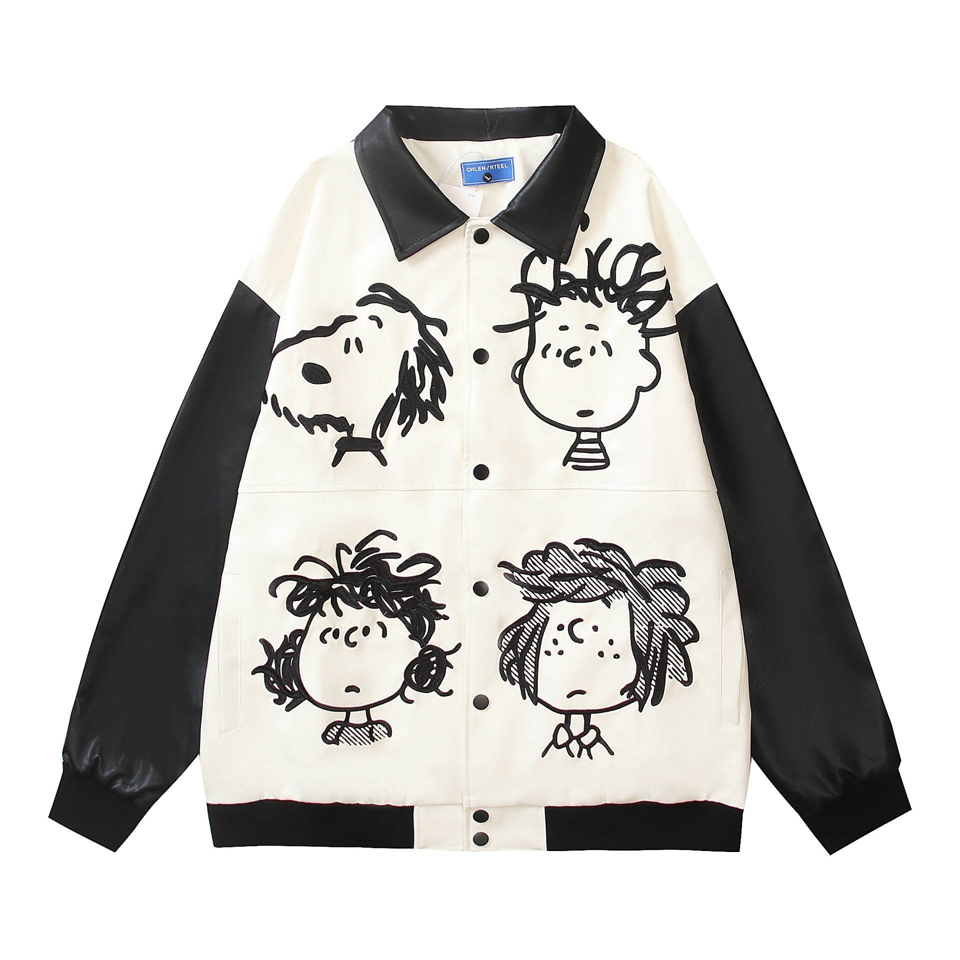 Black and White Cartoon Embroidery Jacket For Men And Women | MuddyStock Originals Picture Color MuddyStock