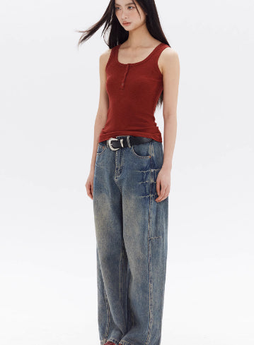 American High Street Design Loose Jeans For Women MuddyStock