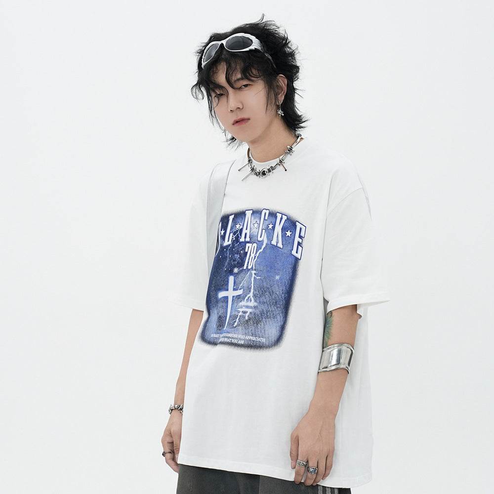 Fashion Cross Printed T-shirt Short Sleeve Men MuddyStock