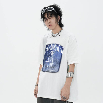 Fashion Cross Printed T-shirt Short Sleeve Men MuddyStock
