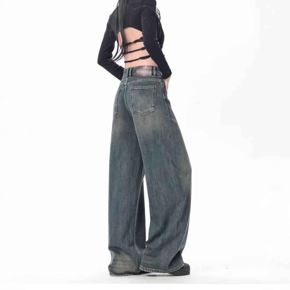 High Waist Drooping Versatile Mop Wide Leg Jeans For Women MuddyStock