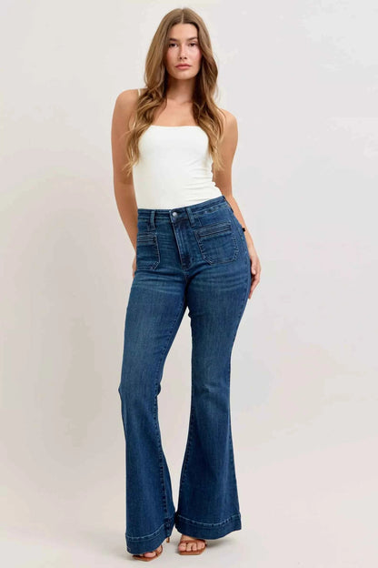 High-Waisted Flare Jeans with Front Pockets For Women Trendsi