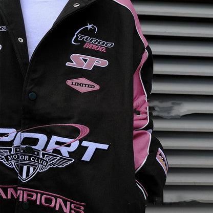 Women's Sports Style Printed Pink Casual Long-sleeved Jacket MuddyStock