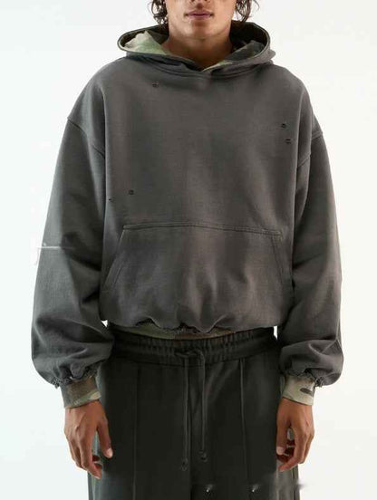 Hoodie With Fake Two-piece Design For Women Dark Gray MuddyStock