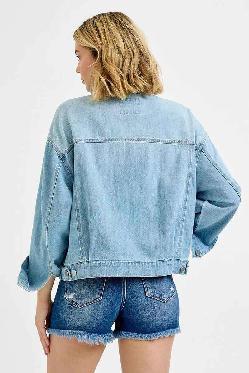 RISEN Washed Dropped Shoulder Denim Jacket For Women Trendsi