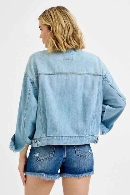 RISEN Washed Dropped Shoulder Denim Jacket For Women Trendsi