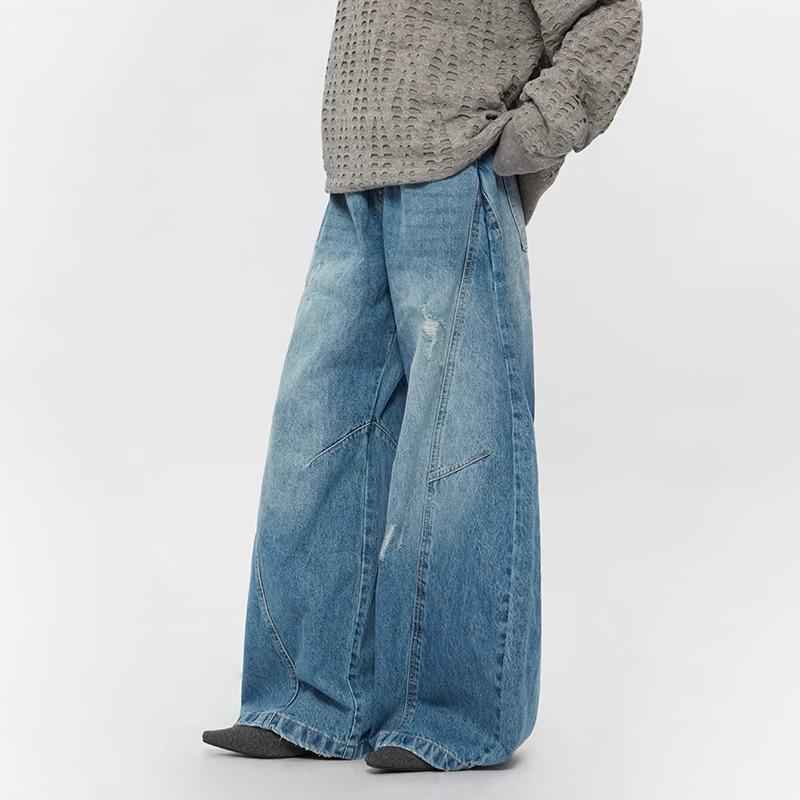Ripped Denim Jeans Loose Straight-leg Design Couples Wide-leg Style American High-street Pants With A Cool Edgy Vibe MuddyStock