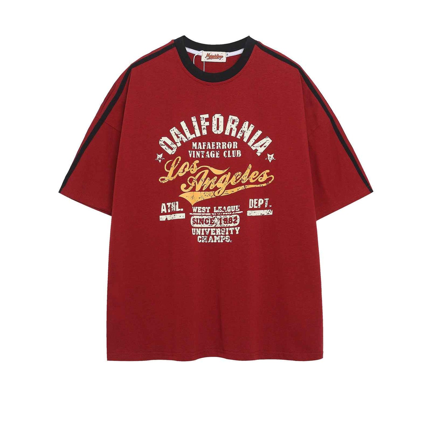 Webbing Letter Print Short Sleeve T-Shirt For Men | MuddyStock Originals Red MuddyStock