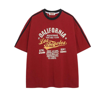 Webbing Letter Print Short Sleeve T-Shirt For Men | MuddyStock Originals Red MuddyStock