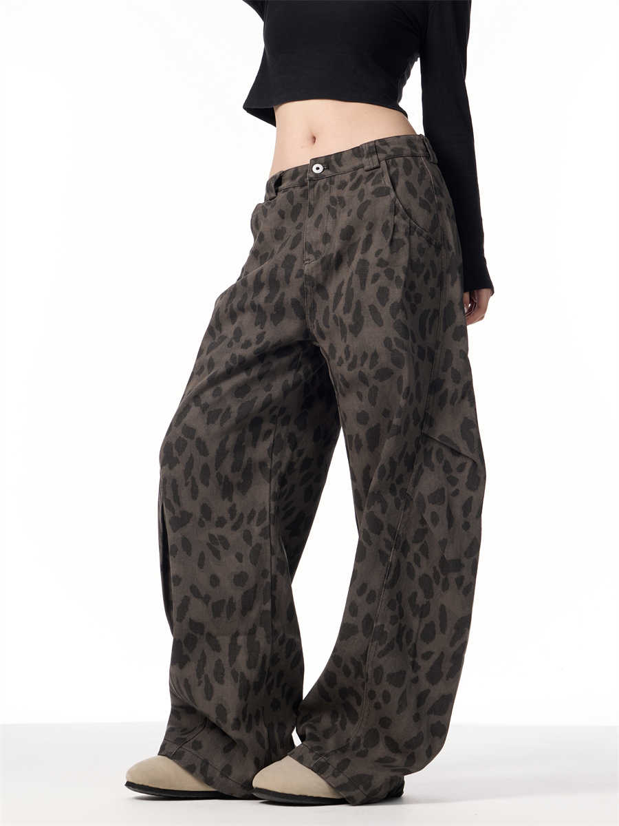 Retro Leopard Women's Loose Straight Wide-leg Pants