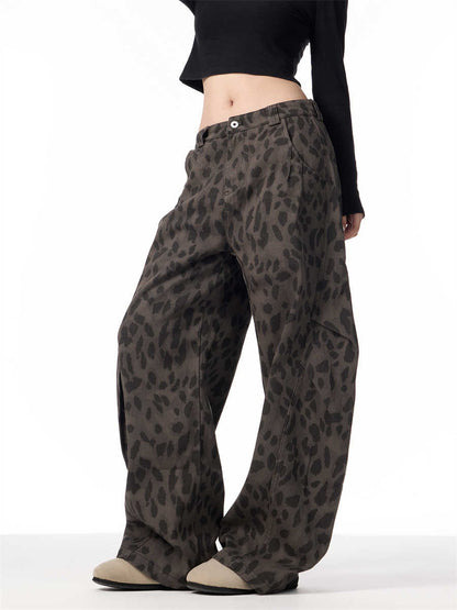 Retro Leopard Women's Loose Straight Wide-leg Pants
