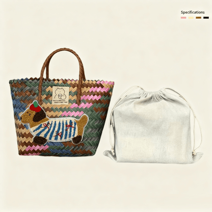 Large capacity sausage dog hand woven cabbage basket bag Handheld - Six-Color Puppy (with Lining)