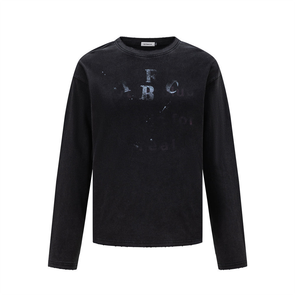 Men's Casual Letter Print Long Sleeve Crew Neck T-Shirt