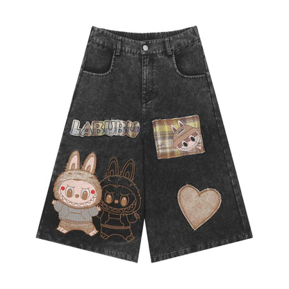 Cartoon embroidered shorts for women | MuddyStock Originals Black