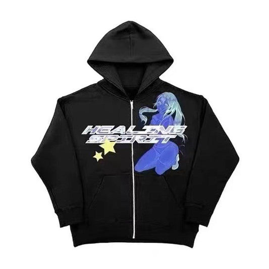 Art Retro Simple Hoodie For Women Black