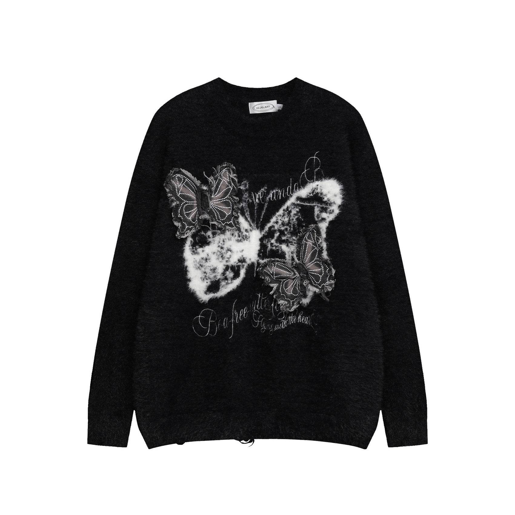 Jacquard Butterfly Applique Knit Sweater for Women | MuddyStock Originals Black MuddyStock