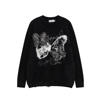 Jacquard Butterfly Applique Knit Sweater for Women | MuddyStock Originals Black MuddyStock