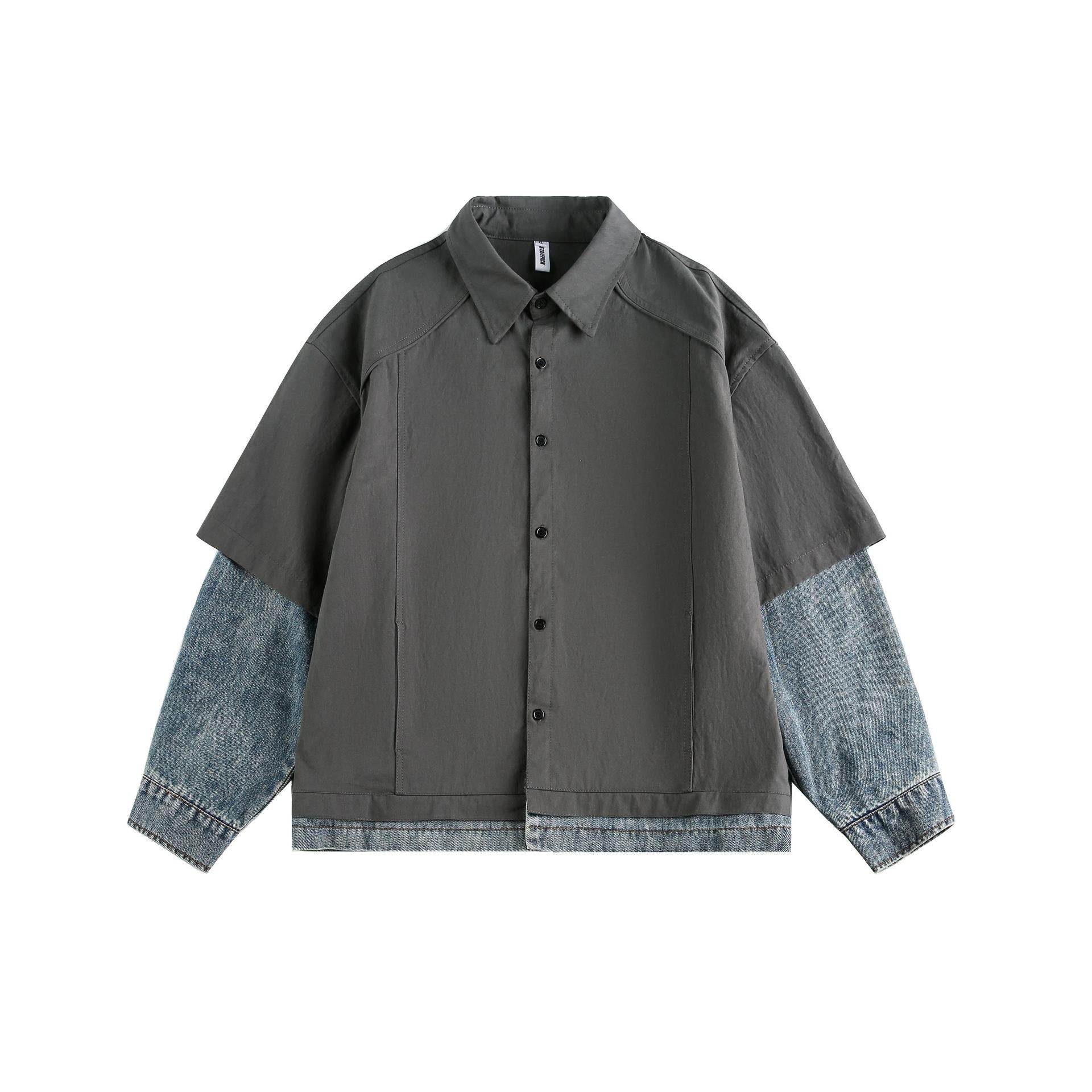 Splicing fake two denim shirts with retro loose fit for women | MuddyStock Originals Gray MuddyStock