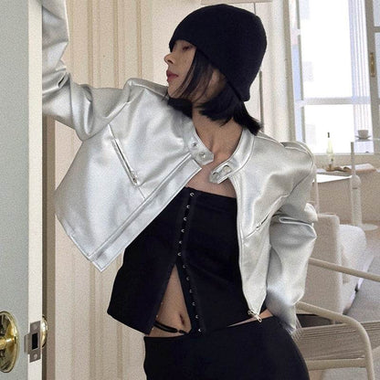 Zipper Short Leather Jacket For Women | MuddyStock Originals MuddyStock