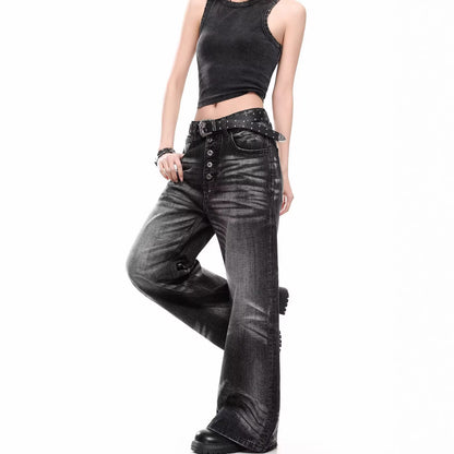 Washed Knife-Edge Jeans for Men and Women