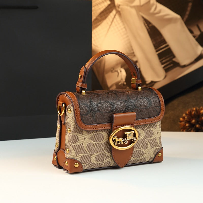 Leather Small Square Bag for Women, Fashionable Magenta Color, Handheld Mini Bag, Elegant and Stylish, Shoulder Crossbody Bag eprolo