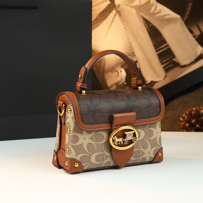 Leather Small Square Bag for Women, Fashionable Magenta Color, Handheld Mini Bag, Elegant and Stylish, Shoulder Crossbody Bag eprolo